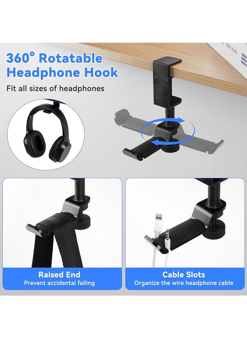 GUDOO - 4-in-1 Desk Organizer with Headphone Hanger and Cup Holder Under Desk Headphone Hook PC Gaming Table Rotating Headphone Hanger and Detachable Desk Storage for Cup Phone and Pen - Image 1