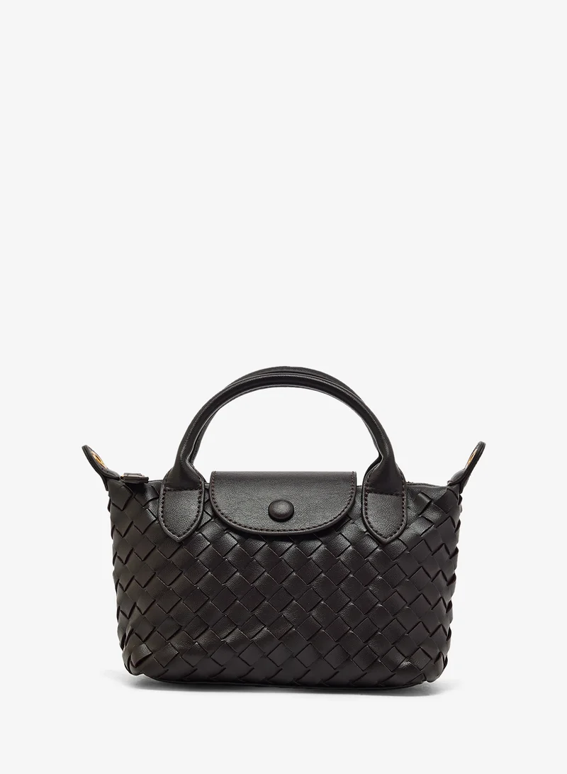 ELLA Woven Textured Top Handle Small Clutch With Strap