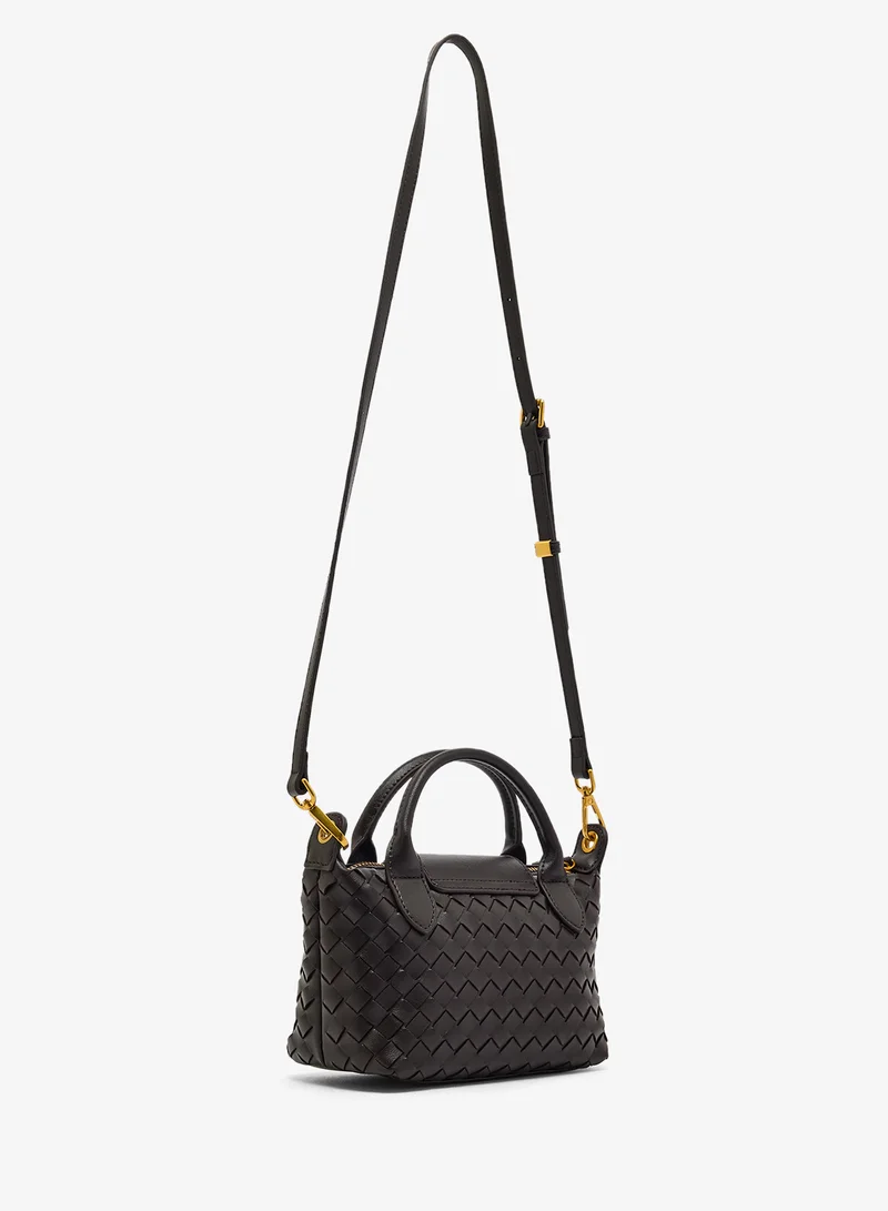 ELLA Woven Textured Top Handle Small Clutch With Strap