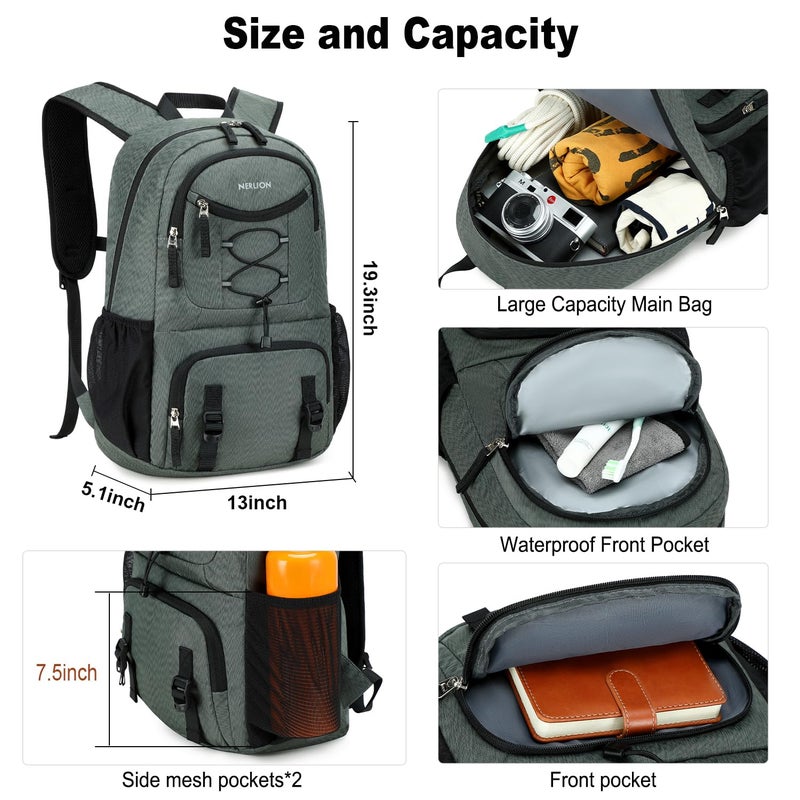 NerIion Nerlion Lightweight Foldable 35L Hiking Backpack Travel Backpack for Men Women Camping Waterproof Outdoor Hiking Daypack Backpack Dark Gray - Image 3