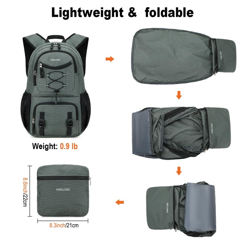 NerIion Nerlion Lightweight Foldable 35L Hiking Backpack Travel Backpack for Men Women Camping Waterproof Outdoor Hiking Daypack Backpack Dark Gray - Image 4