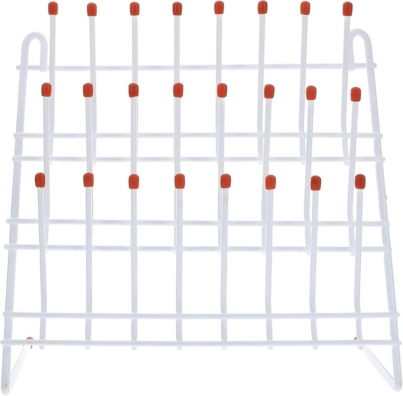 24-Peg Wall-Mount Bottle Drying Rack for Lab Glassware and Milk Bottles, Compact Design, Non-Slip Red Top, Iron Construction, Ideal for Kitchens, Classrooms, Labs - Image 1