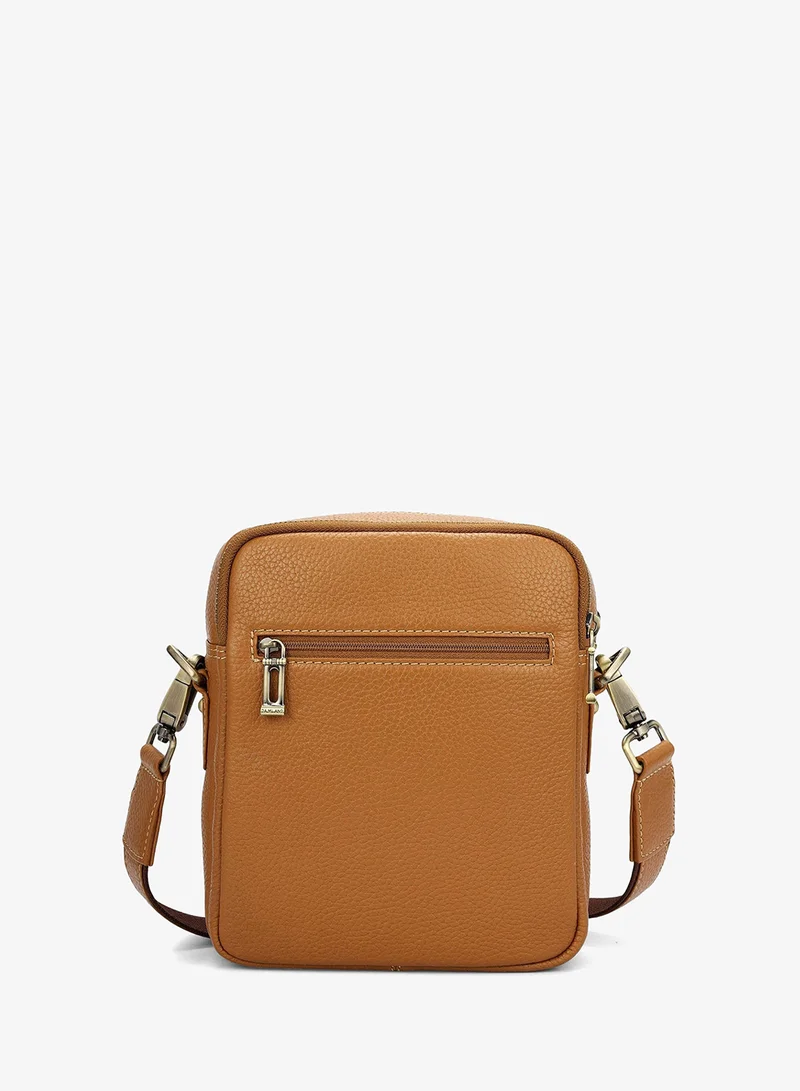 Da Milano Caramel Da Milano Men's Wax-Finish Leather Crossbody Handbag with Zip Closure - Caramel (SB-0081C) for Men | Best Price UAE