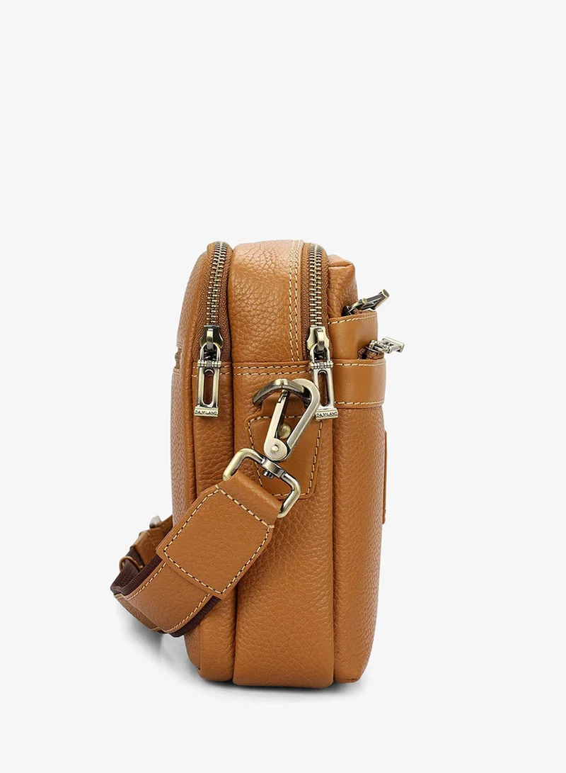 Da Milano Caramel Da Milano Men's Wax-Finish Leather Crossbody Handbag with Zip Closure - Caramel (SB-0081C) for Men | Best Price UAE