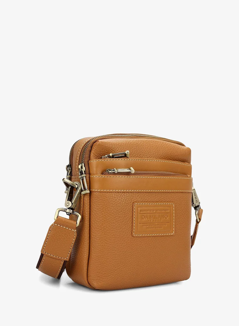 Da Milano Caramel Da Milano Men's Wax-Finish Leather Crossbody Handbag with Zip Closure - Caramel (SB-0081C) for Men | Best Price UAE