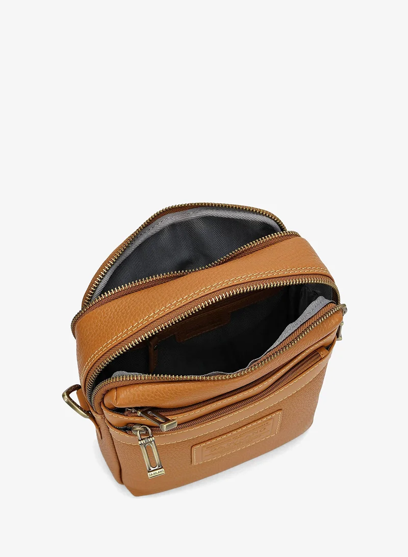 Da Milano Caramel Da Milano Men's Wax-Finish Leather Crossbody Handbag with Zip Closure - Caramel (SB-0081C) for Men | Best Price UAE
