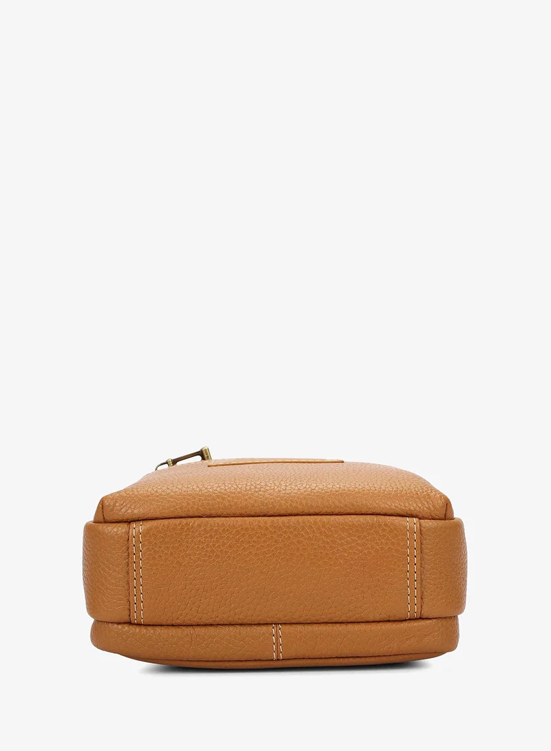 Da Milano Caramel Da Milano Men's Wax-Finish Leather Crossbody Handbag with Zip Closure - Caramel (SB-0081C) for Men | Best Price UAE