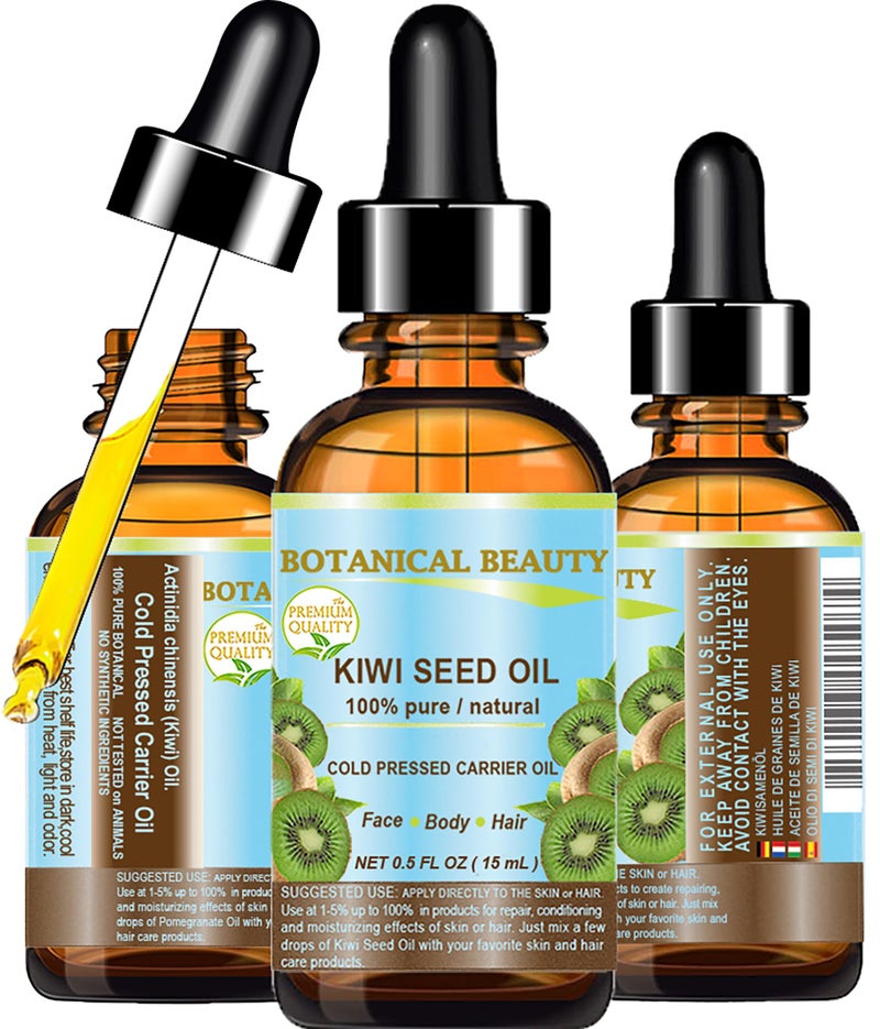 Botanical Beauty Botanical Beauty KIWI SEED OIL. 100% Pure Natural Undiluted Virgin Cold Pressed Carrier Oil. 0.5 Fl.oz.- 15 ml for Face, Skin, Body, Hair, Nail Care