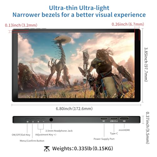 PeakDo 7 inch Portable Touchscreen, Mini 1080P 60Hz USB C HDMI Monitor, Ultra Thin Lightweight IPS LCD Display Second Screen for Gaming, Working, PS5, Xbox, Switch, Laptop, PC - Image 2