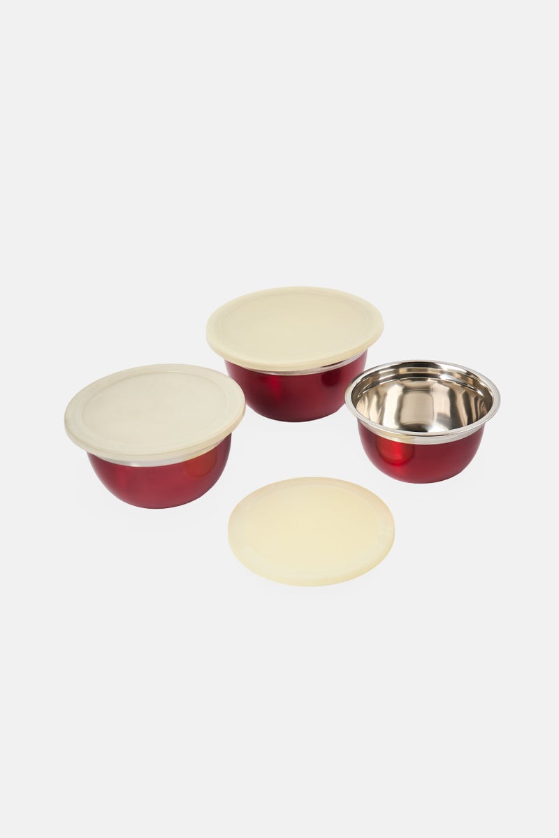 Bombay 3 Pcs Stainless Steel Bowls With Lid, Red - Image 2