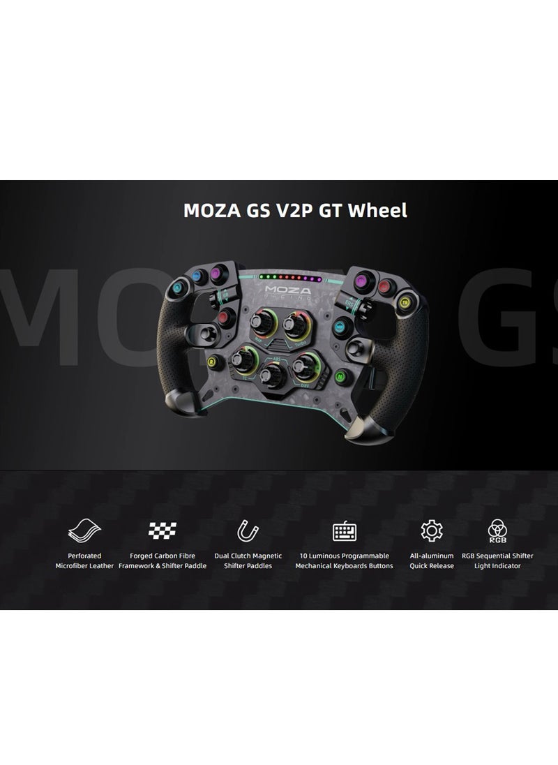 Moza - Moza GS V2 Formula-Style Racing Steering Wheel – 300mm GT Wheel with Forged Carbon Fiber, Magnetic Shifters, Dual Clutch System, RGB Shift Indicator & Backlit Buttons – For Moza R9/R16/R21 Bases - Image 1