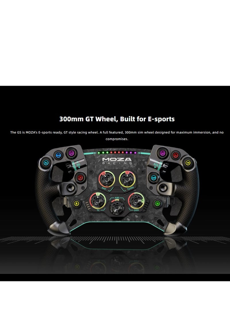 Moza - Moza GS V2 Formula-Style Racing Steering Wheel – 300mm GT Wheel with Forged Carbon Fiber, Magnetic Shifters, Dual Clutch System, RGB Shift Indicator & Backlit Buttons – For Moza R9/R16/R21 Bases - Image 1