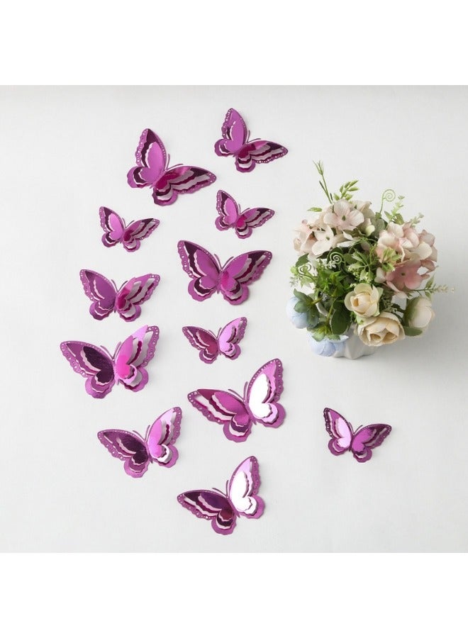 Lustrous 3D Deep Pink Butterfly Wall Decor – 12 Pcs, 3 Sizes, High-Gloss Metallic Shine, Layered 3D Effect – Chic & Radiant DIY Wall Decoration for Home, Bedroom & Special Events - Image 2