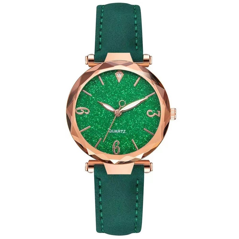 2023 New Cross-border Popular Powder Digital Face Wristwatch Womens 2-piece Set Hexagon Bracelet Ladies Watch Green 