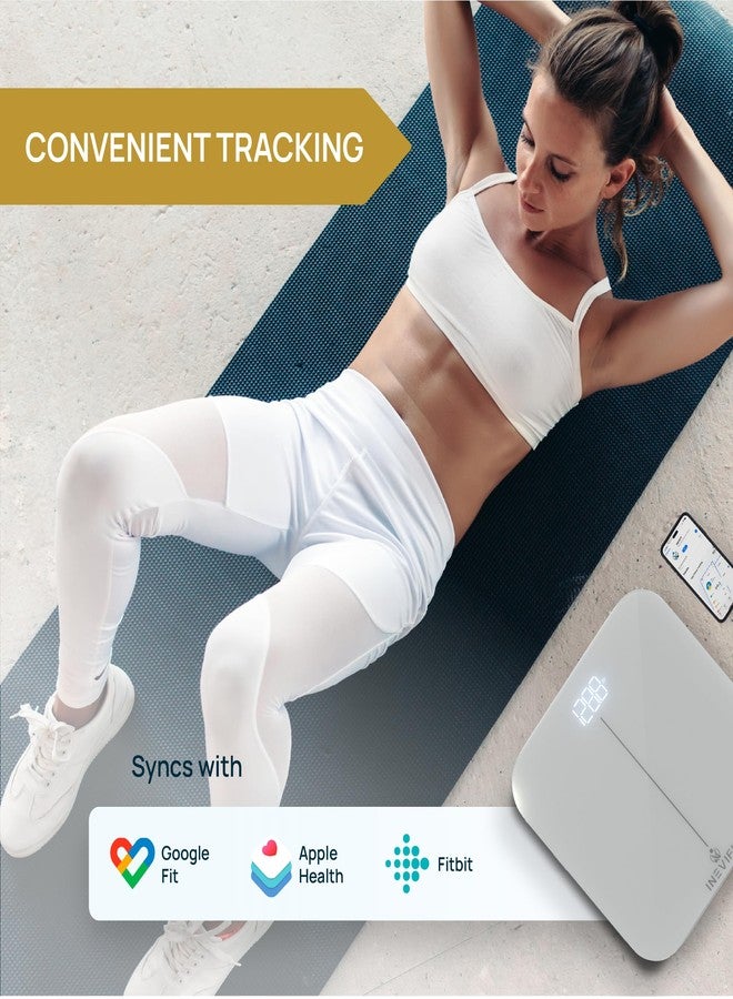 إنيفي فيت ميزان الحمام الذكي الممتاز من INEVIFIT، ميزان رقمي عالي الدقة يعمل بتقنية البلوتوث لقياس وزن الجسم، يقيس الوزن ومؤشر كتلة الجسم بدقة لعدد غير محدود من المستخدمين. - Image 4