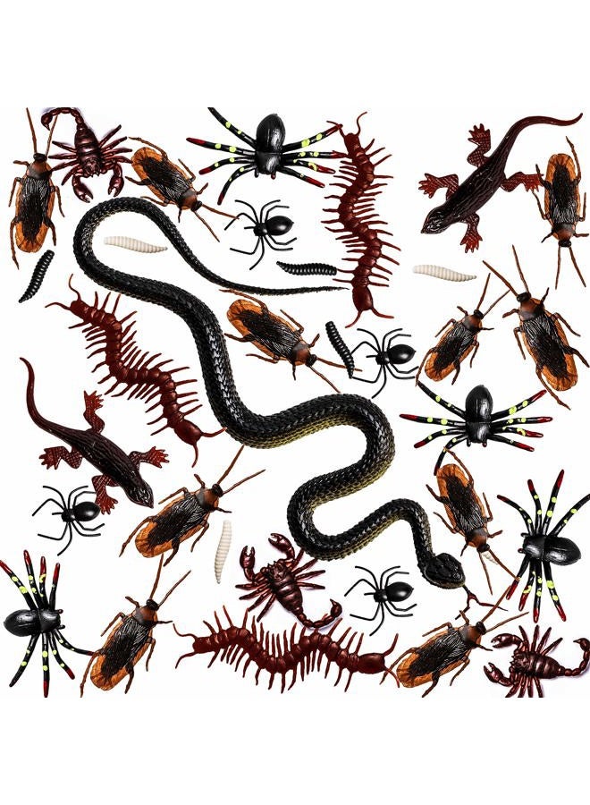Whaline 148 Pieces Plastic Realistic Bugs April Fool's Day Fake Snake Cockroaches Spiders Worms Scorpions and Gecko for Halloween Party Favors and Decoration - Image 1