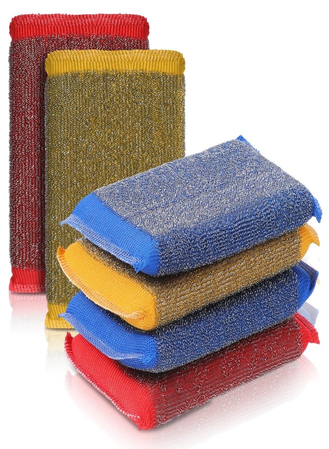 Qulkws Steel Wool Scrubber Dish Sponges, 6Pcs Reusable Dish Scrubber Sponge for Kitchen Washing Dishes, Pots and Pans, Household Cleaning, Gentle and Non Scratch (Red, Yellow, Blue) - Image 1