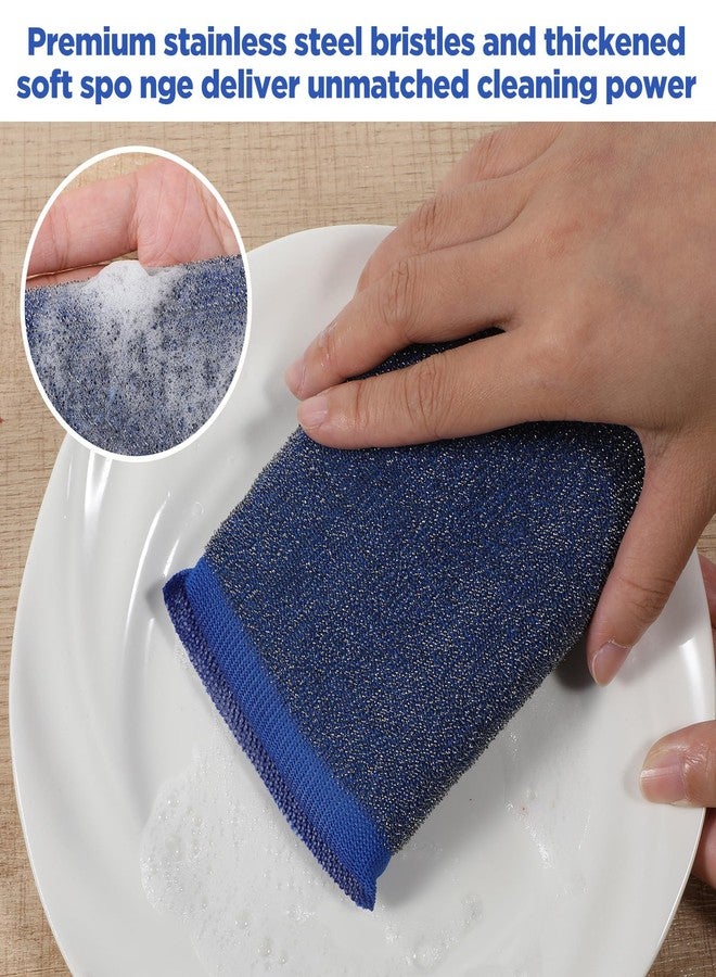 Qulkws Steel Wool Scrubber Dish Sponges, 6Pcs Reusable Dish Scrubber Sponge for Kitchen Washing Dishes, Pots and Pans, Household Cleaning, Gentle and Non Scratch (Red, Yellow, Blue) - Image 5