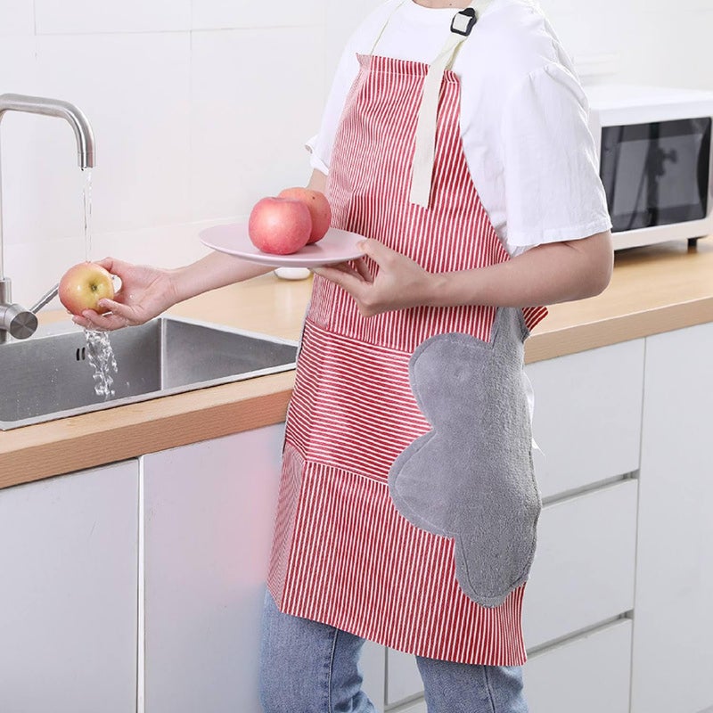 Krivety Kitchen Cooking Apron with Pocket and 2 Towels Stitched Waterproof Adjustable Durable Stripe Kitchen Women Men Apron with Pockets Towels Adjustable Bib Apron Pack of 2 Mix - Image 3