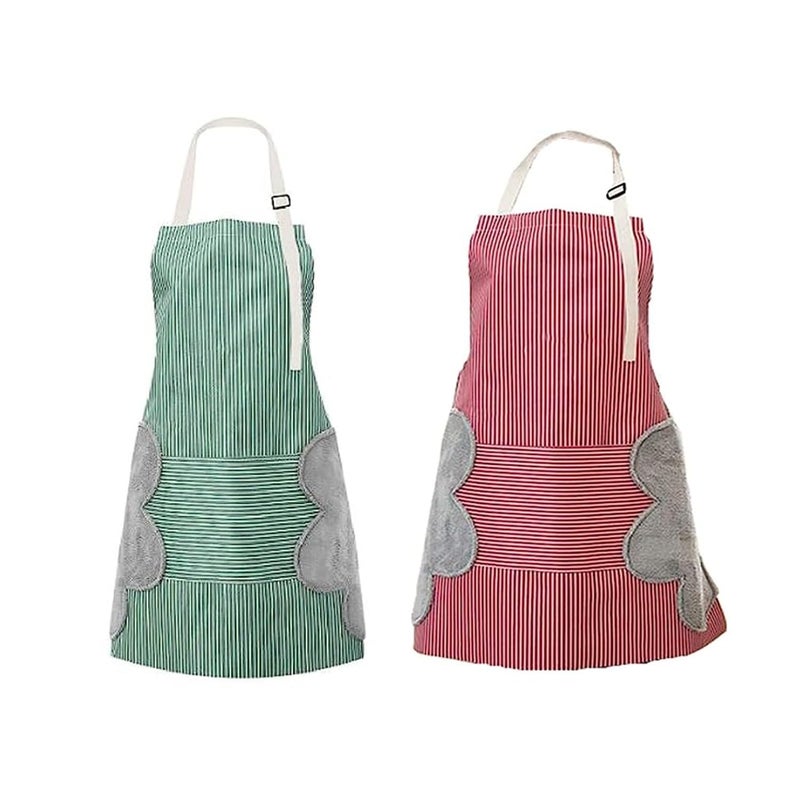Krivety Kitchen Cooking Apron with Pocket and 2 Towels Stitched Waterproof Adjustable Durable Stripe Kitchen Women Men Apron with Pockets Towels Adjustable Bib Apron Pack of 2 Mix - Image 1