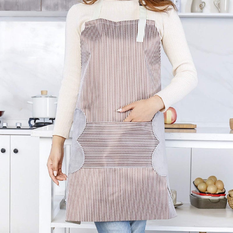 Krivety Kitchen Cooking Apron with Pocket and 2 Towels Stitched Waterproof Adjustable Durable Stripe Kitchen Women Men Apron with Pockets Towels Adjustable Bib Apron Pack of 2 Mix - Image 4