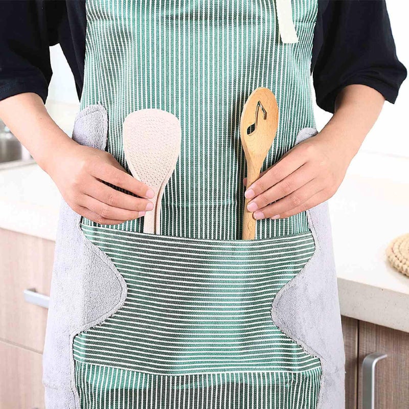 Krivety Kitchen Cooking Apron with Pocket and 2 Towels Stitched Waterproof Adjustable Durable Stripe Kitchen Women Men Apron with Pockets Towels Adjustable Bib Apron Pack of 2 Mix - Image 5