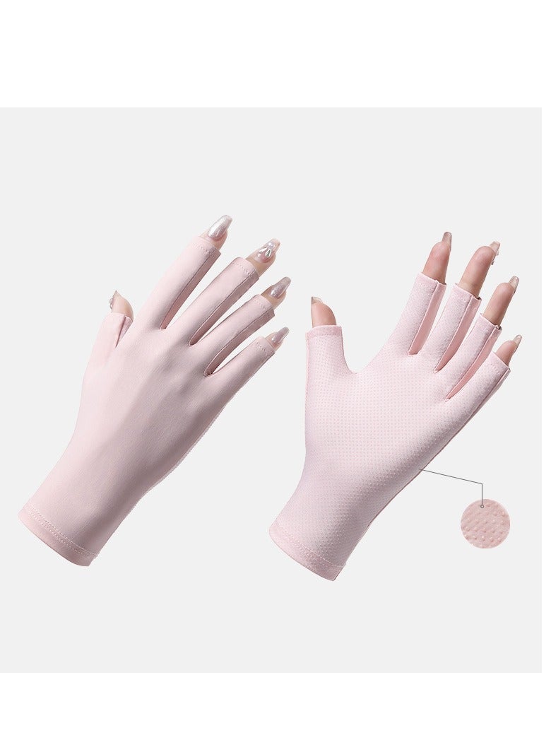 Half Finger UV Protection Nail Art Gloves - Summer Ice Silk Non-Slip Sun Protection Cycling Gloves - Image 3