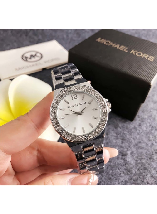 ام كي Michael Kors Silver - Tone Crystal - Accented Watch