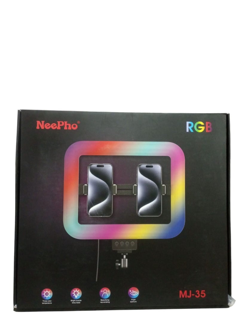 ني فو NEEPHO MJ-35 مصباح حلقي صغير ثلاثي الألوان RGB بتقنية HSI - دوران 360 درجة - إضاءة مكياج احترافية - Image 1