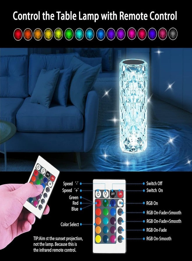 iSAA Store Rose Crystal Diamond LED Table Lamp | 16 Color Changing Touch Bedside Night Light with Remote | USB Rechargeable Decorative Lamp for Bedroom, Living Room, Party & Dinner Decor (Battery Not Included) - Image 5