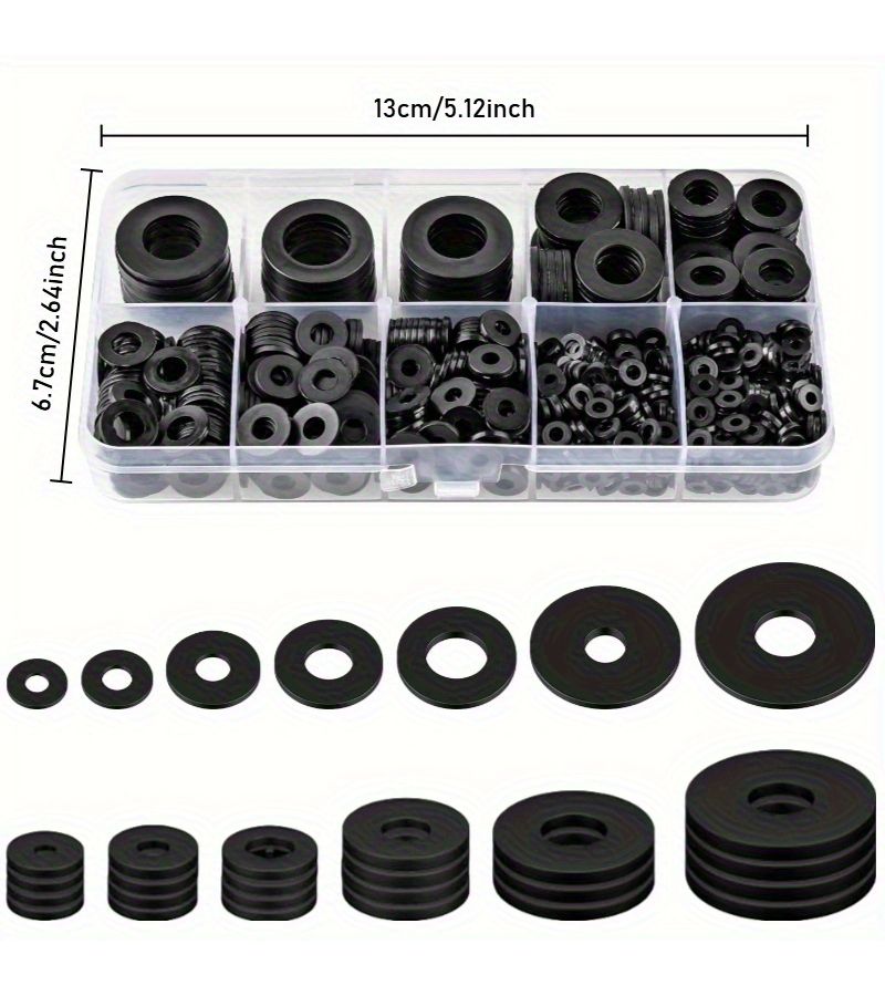250pcs Nylon Flat Washer Assortment Kit M2 M10 Black Oxide Coated Spacers - Image 3