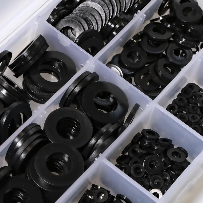250pcs Nylon Flat Washer Assortment Kit M2 M10 Black Oxide Coated Spacers - Image 2