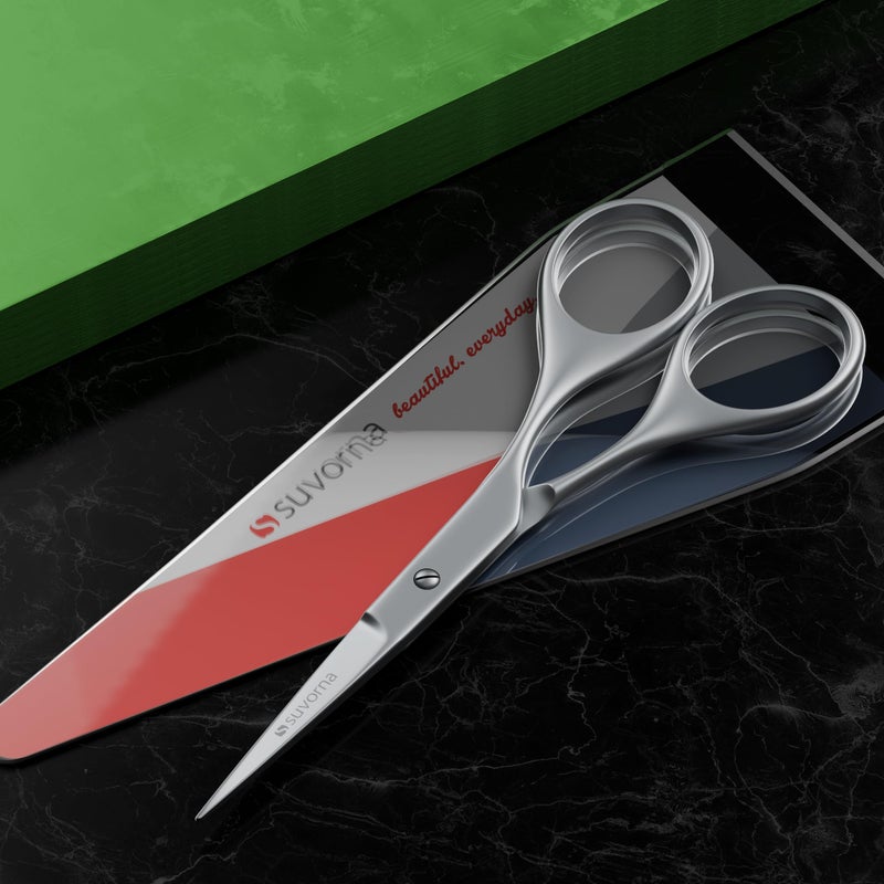 Suvorna small scissors for beard, mustache, facial, nose, eyebrow, and ear hair - Hair scissors for cutting, trimming & grooming - Made with 4.5" stainless steel for barbers, professional, & home user - Image 2