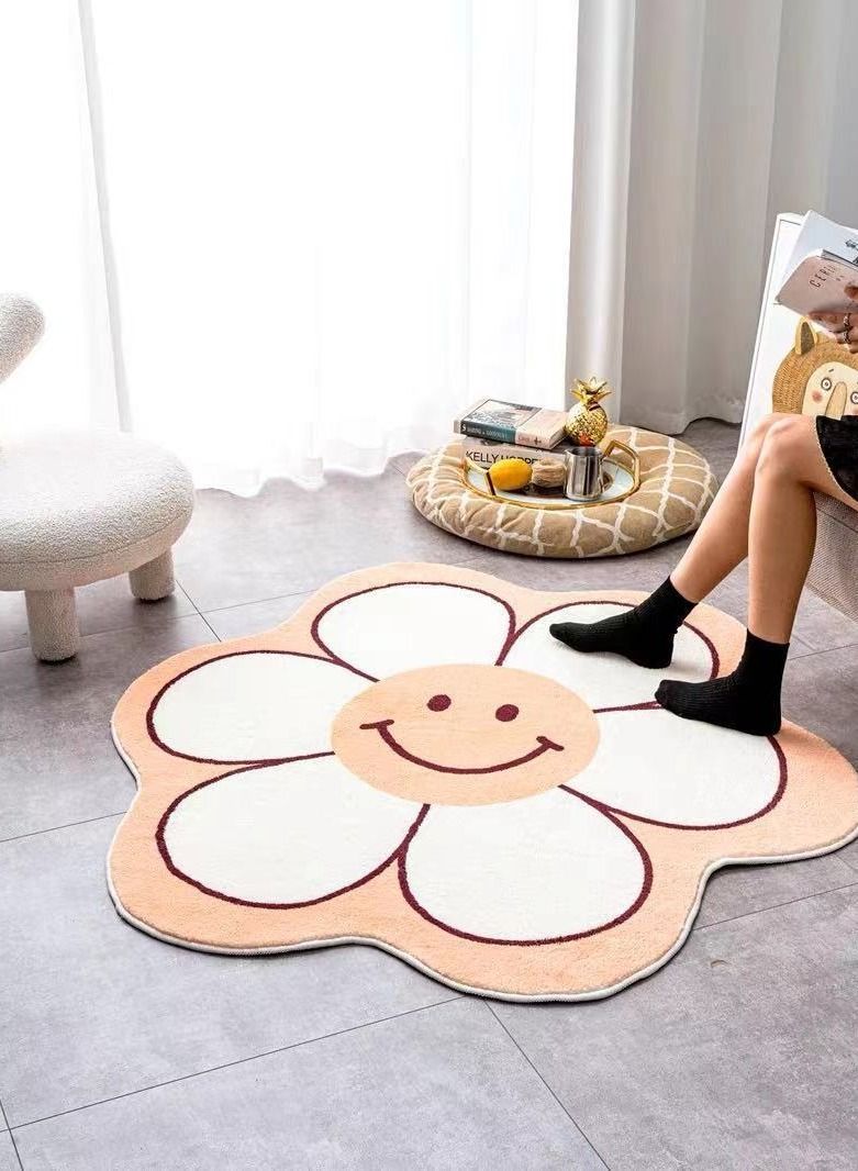 Y&D Ins nordic style smiley flower bathroom bedroom non-slip floor mat machine washable 60cm