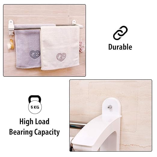 CLAPONE Towel HolderSelf Adhesive Towel Holder for Bathroom Bathroom Accessories Towel Holder Magic Sticker Series SelfAdhesive Plastic Towel Holder Hanger Kitchen Towel HangerDouble Road - Image 4
