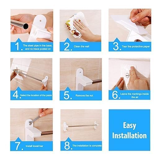 CLAPONE Towel HolderSelf Adhesive Towel Holder for Bathroom Bathroom Accessories Towel Holder Magic Sticker Series SelfAdhesive Plastic Towel Holder Hanger Kitchen Towel HangerDouble Road - Image 2