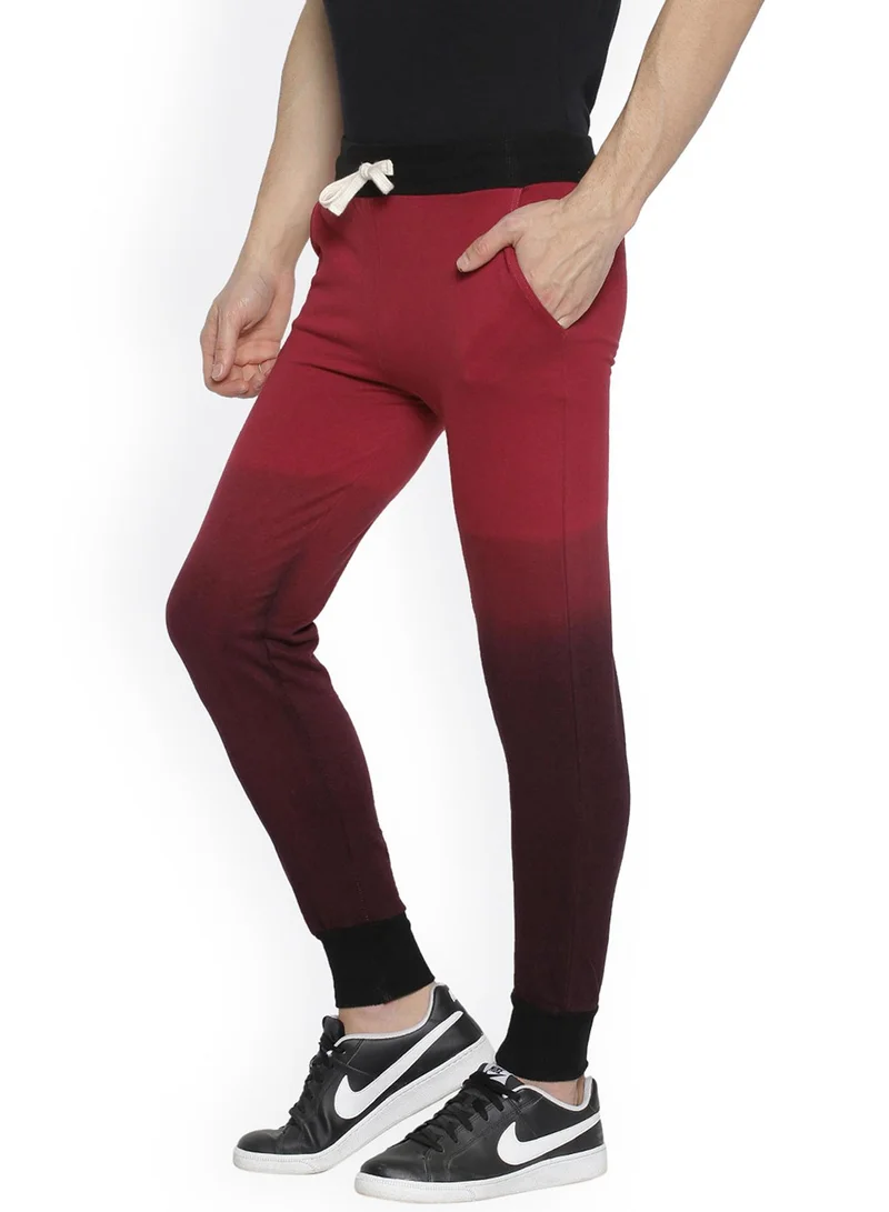 Campus Sutra Men's Crimson Red Ombre-Knit Trackpants