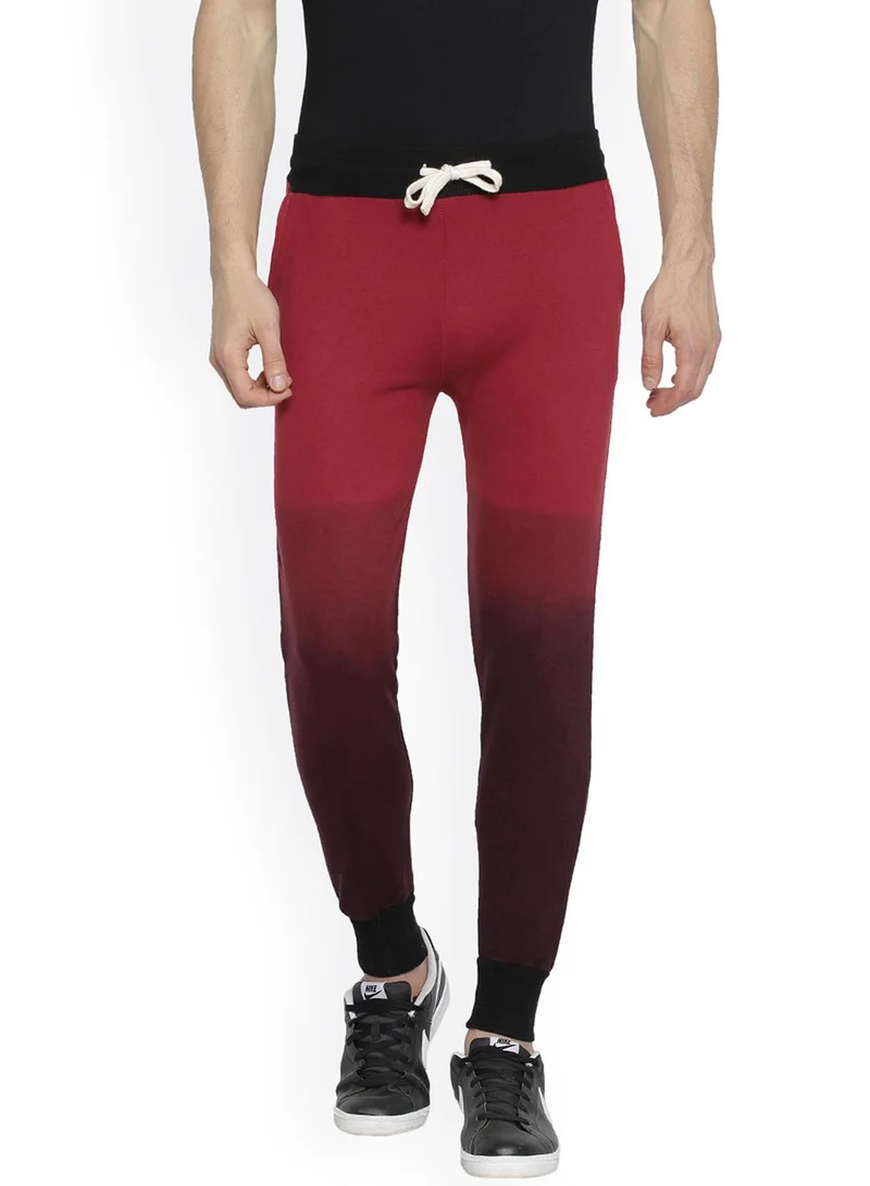 Campus Sutra Men's Crimson Red Ombre-Knit Trackpants