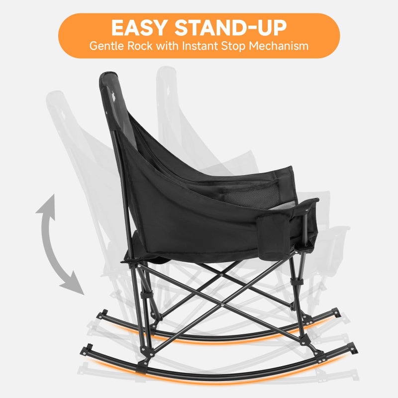 Youtanic Oversized Folding Rocking Camping Chair, Padded Portable Rocking Chair with Pockets, Cup Holder and Carry Bag, Heavy Duty Outdoor Rocker Patio Chair for Garden, Lawn, Yard, Up to 400lbs, Gray - Image 5