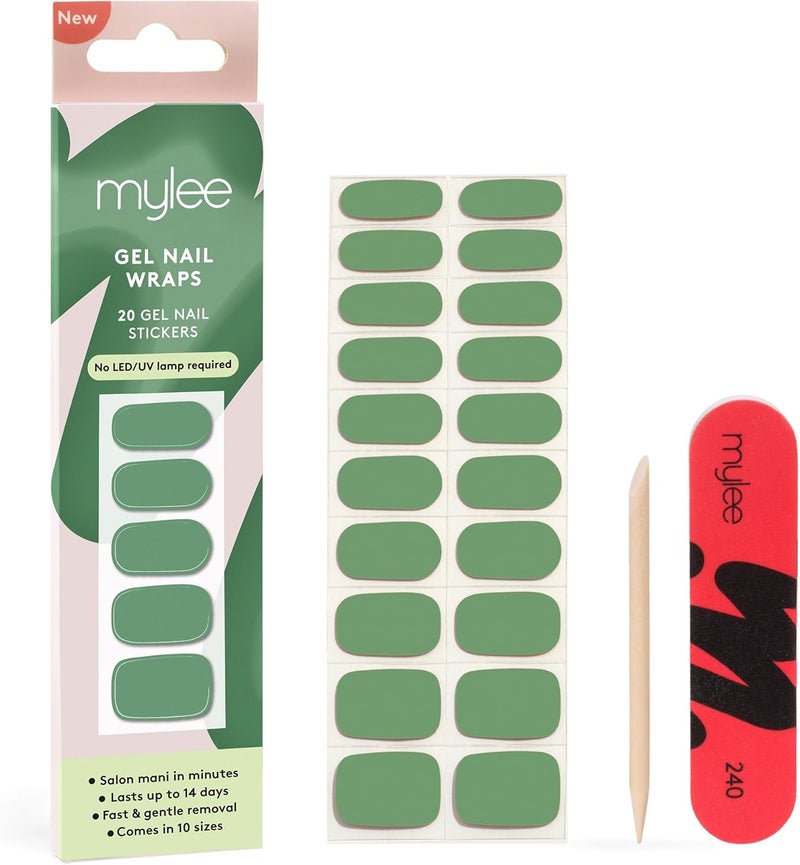 Mylee Gel Nail Wraps Olive Grove 10 PreCured Gel Stickers for Instant Mani No Lamp Needed ChipResistant Glossy Finish Lasts Up to 14 Days Easy to Apply Vegan CrueltyFree