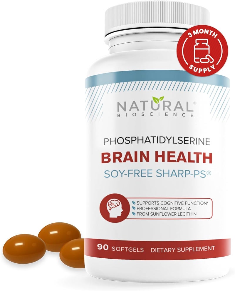 Natural BioScience Soy Free Phosphatidylserine 100mg  Phosphatidylserine Supplement from Sunflower Lecithin Patented Sharp PS100 Brain Health Memory Aid Cortisol Control Mental Sharpness Non GMO 90 Softgels - Image 1