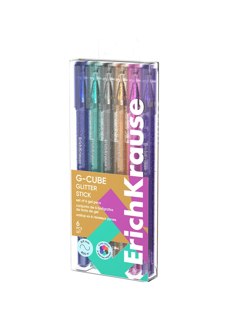 ErichKrause 6-Piece G-Cube Glitter Stick Gel Pen 1.0mm Tip Assorted Ink Colours - Image 3