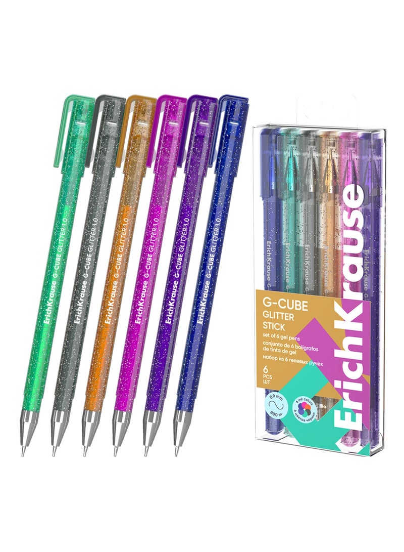 ErichKrause 6-Piece G-Cube Glitter Stick Gel Pen 1.0mm Tip Assorted Ink Colours - Image 1