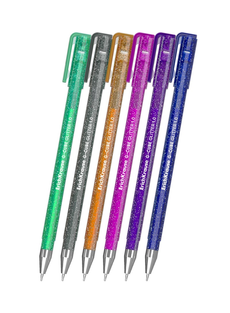ErichKrause 6-Piece G-Cube Glitter Stick Gel Pen 1.0mm Tip Assorted Ink Colours - Image 2