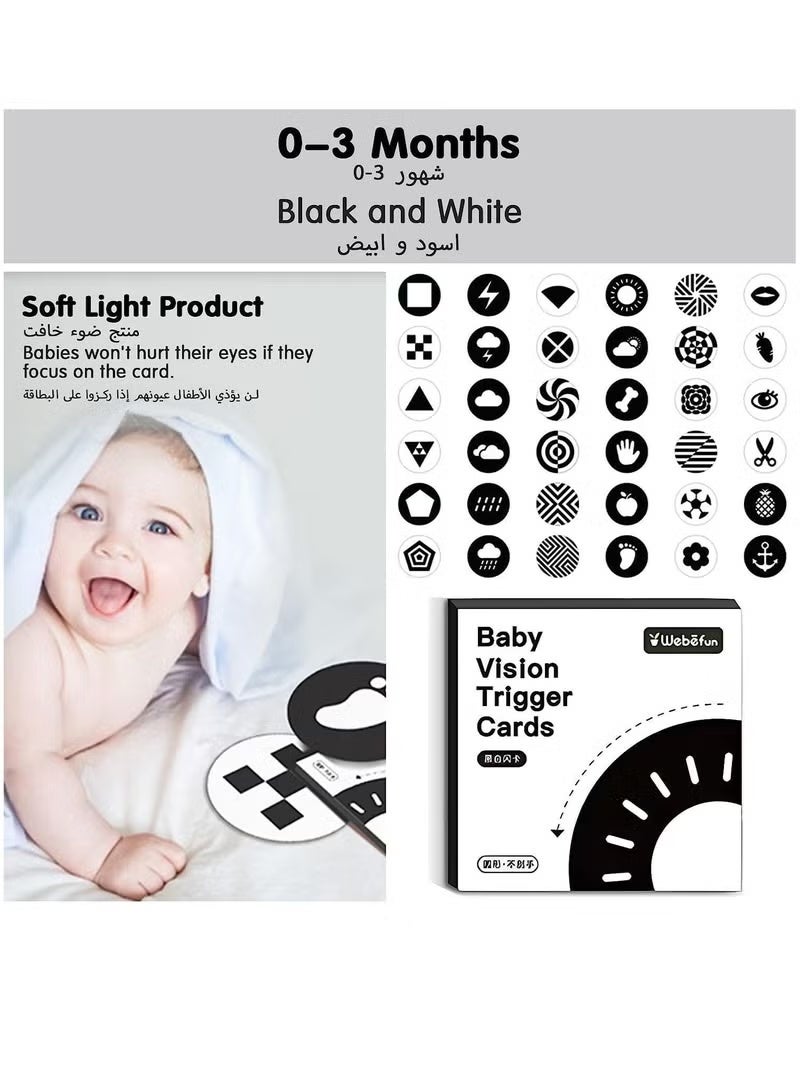 High Contrast Baby Flashcards, 72 Pcs Black White Color Visually Stimulating Baby Learning Activity Cards, Newborn Brain Development Toys Newborn Toy Gifts - Image 2