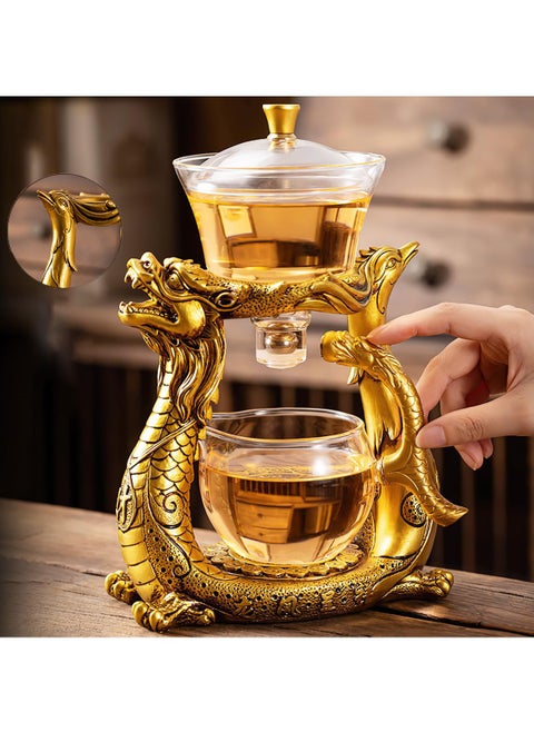 Glass Magnetic Teapot with Infuser, Semi-Automatic Heat Resistant Teapot, Magnetic Water Diversion, Suitable for Kungfu Tea and Coffee, Lazy Kungfu Drip Design (Dragon)