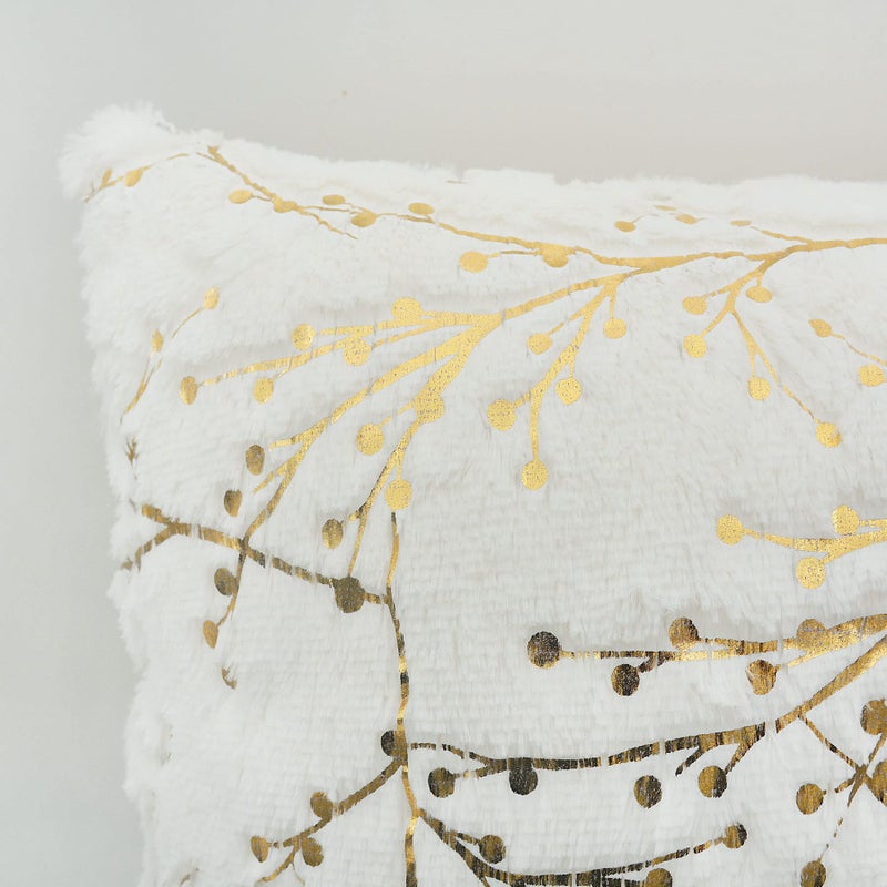 LIGICKY Set of 2 Fluffy White Faux Fur Pillow Covers with Gold Branches Glitter Printed Throw Pillows Decorative Soft Furry Sparkling Square Cushion Cases for Sofa Bedroom Party DÃ©cor, 18 x 18 inch - Image 5