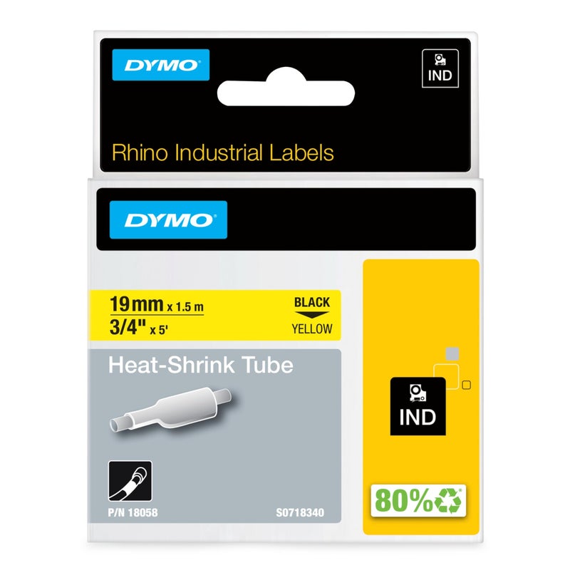 DYMO Rhino Industrial HeatShrink Cable Label Tubes 19 mm x 15 m Black Print on Yellow for Rhino Label Makers - Image 2