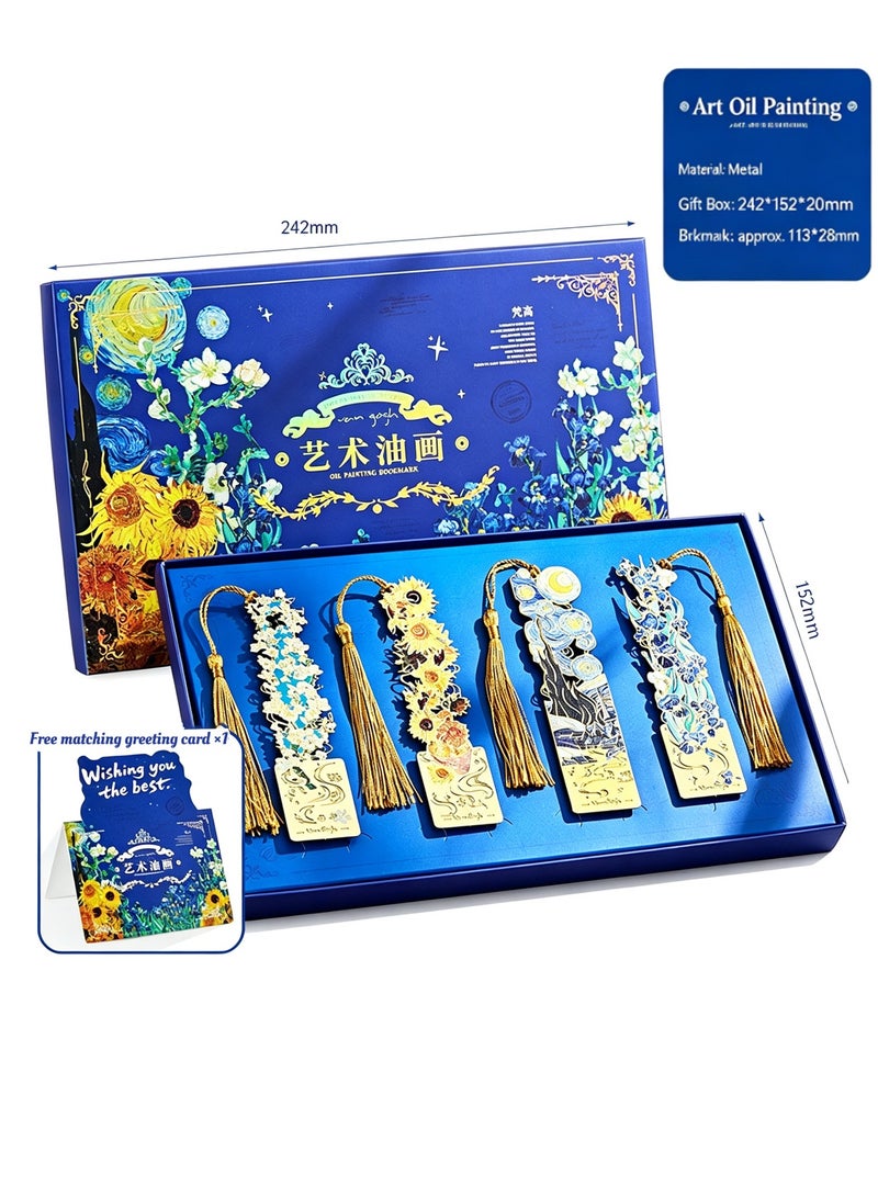 Van Gogh 4 Pieces Retro Metal Bookmarks with Tassel,Exquisite Gift Box Packaging, Van Gogh Oil Painting Theme, Durable Bookmarks for Book Lovers, Writers, Readers, Children, Adults - Image 2