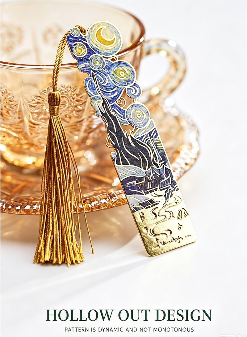 Van Gogh 4 Pieces Retro Metal Bookmarks with Tassel,Exquisite Gift Box Packaging, Van Gogh Oil Painting Theme, Durable Bookmarks for Book Lovers, Writers, Readers, Children, Adults - Image 4